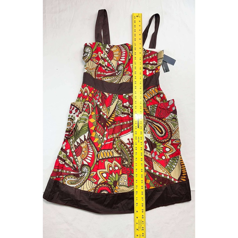 Bohemian Festival Retro Print‎ Dress Brown Multicolor w/pockets Woman 12 AGB - Picture 5 of 7